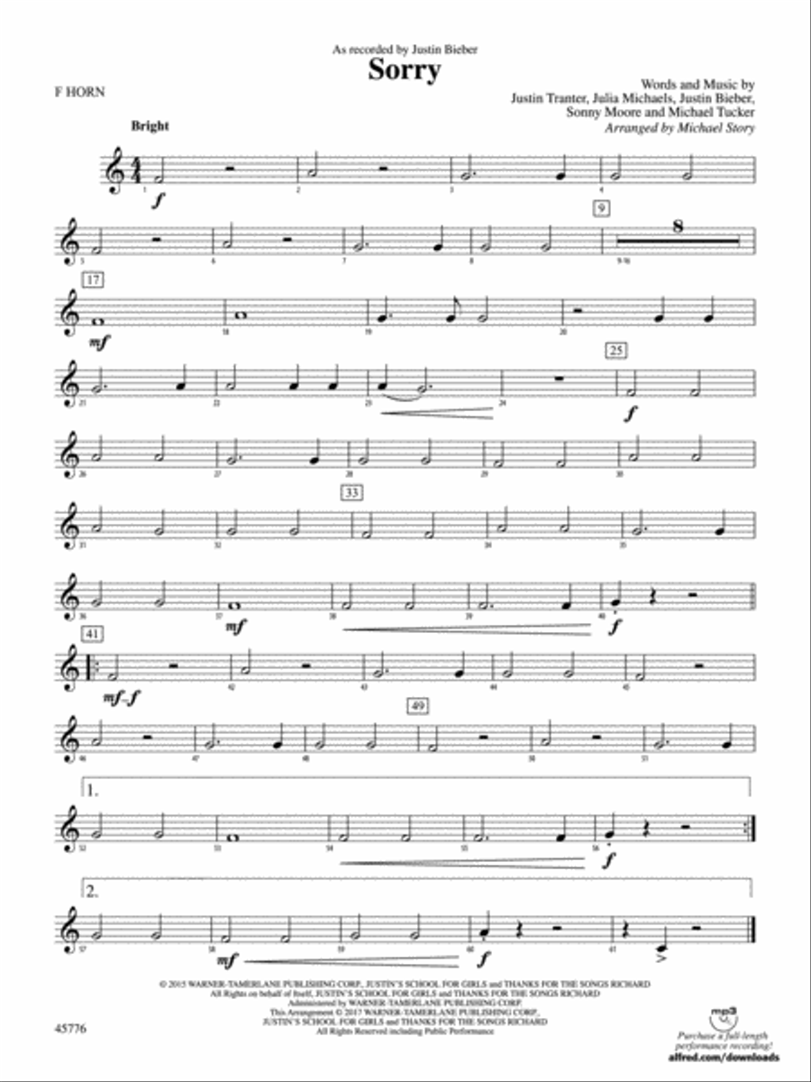 Sorry: 1st F Horn Concert Band scores gallery preview page 1