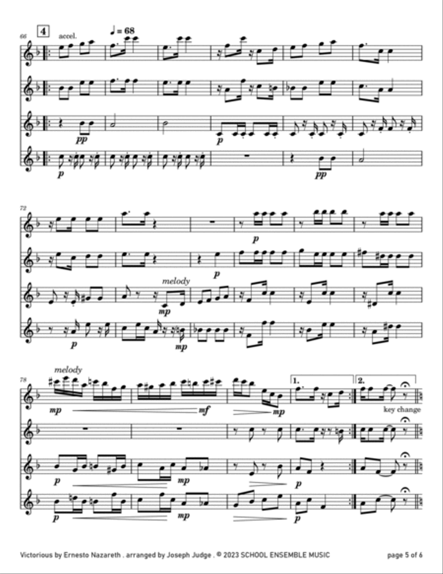 Victorious by Ernesto Nazareth for Clarinet Quartet in Schools Clarinet Quartet scores gallery preview page 5