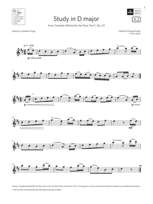Book cover for Study in D major (Grade 2 List A2 from the ABRSM Flute syllabus from 2022)
