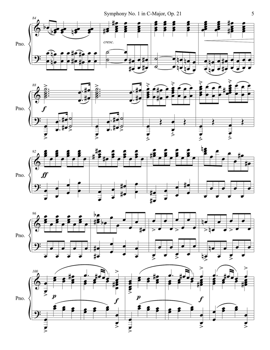 Beethoven Symphony No. 1 in C Major, Op. 21 Mov. I Piano Solo scores gallery preview page 6