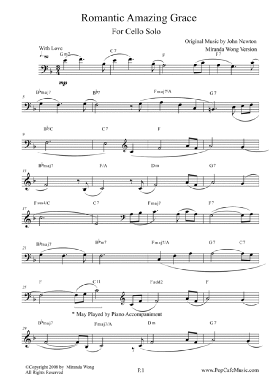 Romantic Amazing Grace - Cello Solo (Love Version) Romantic Amazing Grace - Cello Solo (Love Version) String Duet scores gallery preview page 2