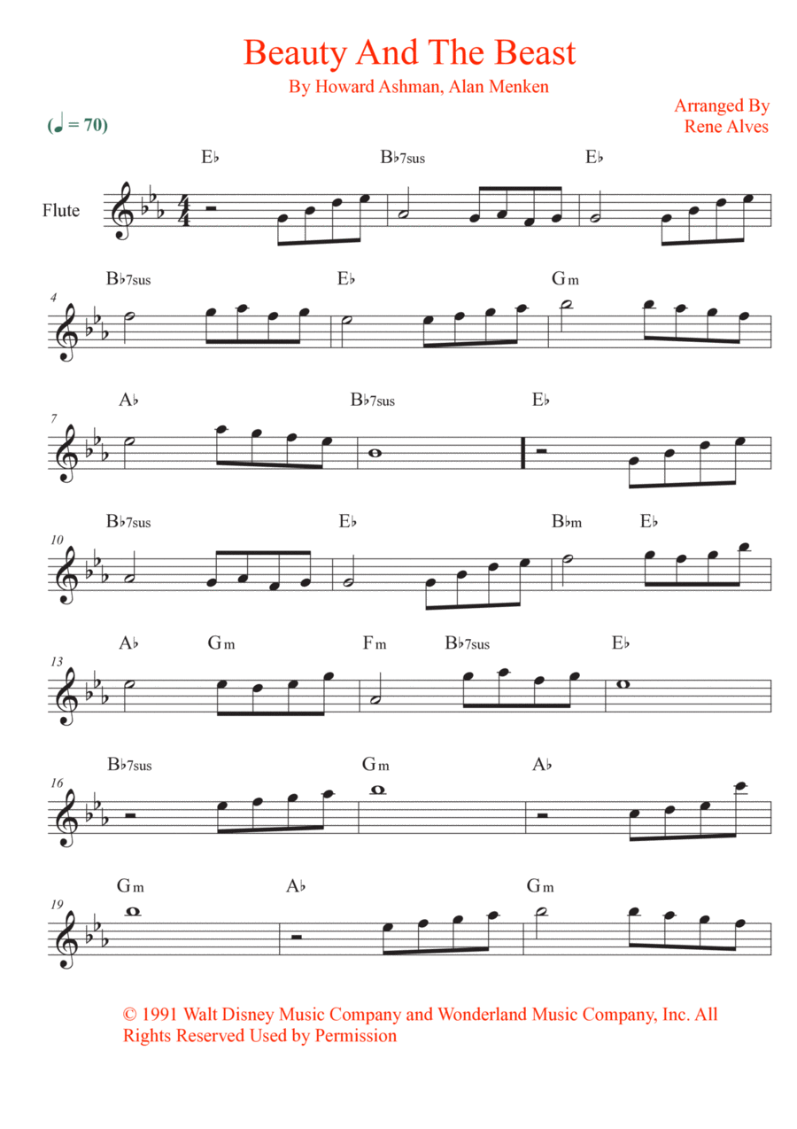 Beauty And The Beast Beauty And The Beast Flute Solo scores gallery preview page 1