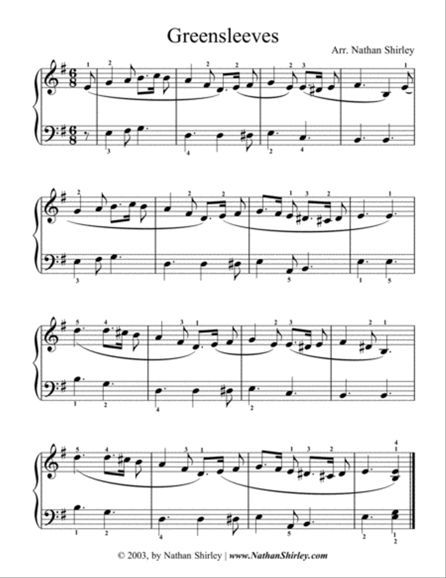 Greensleeves Easy Piano scores gallery preview page 1