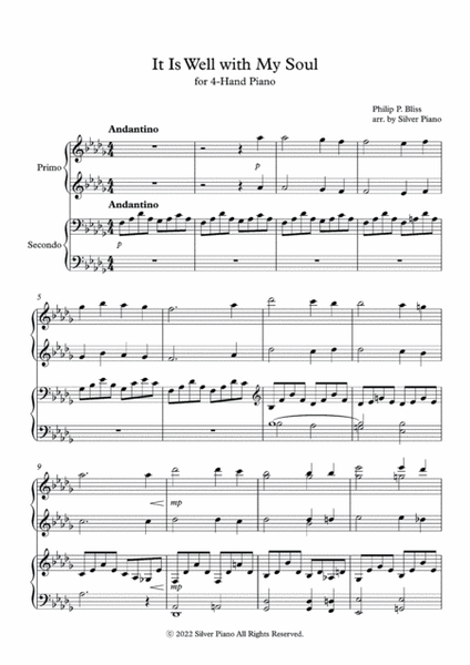 It Is Well with My Soul (PIANO HYMN) - 1 Piano, 4-Hands