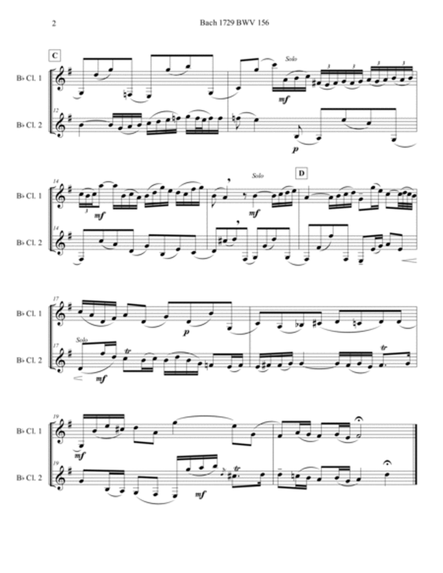 Bach 1729 BWV 156 Adagio Clarinet Duet Score and Parts