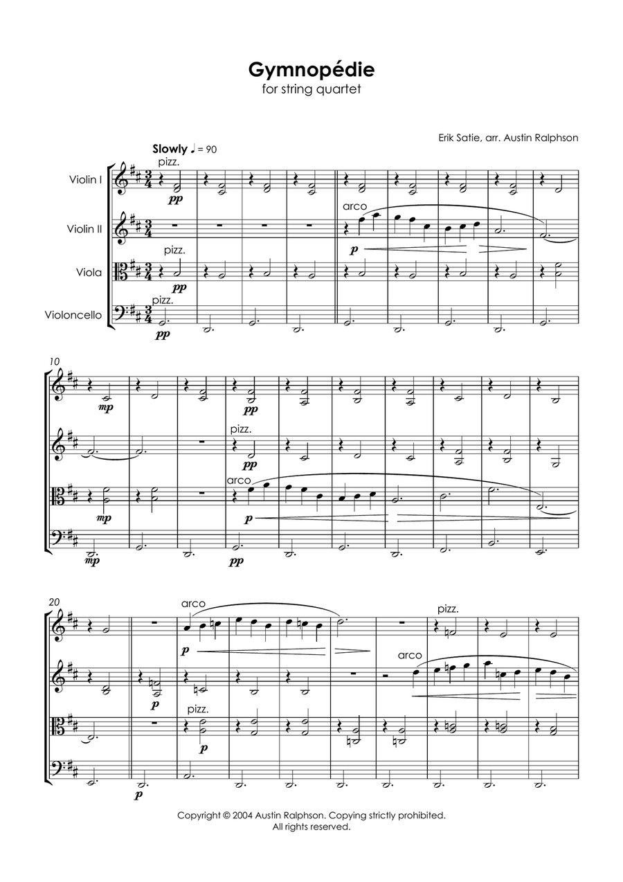 Gymnopedie No.1 - string quartet String Quartet scores gallery preview page 4
