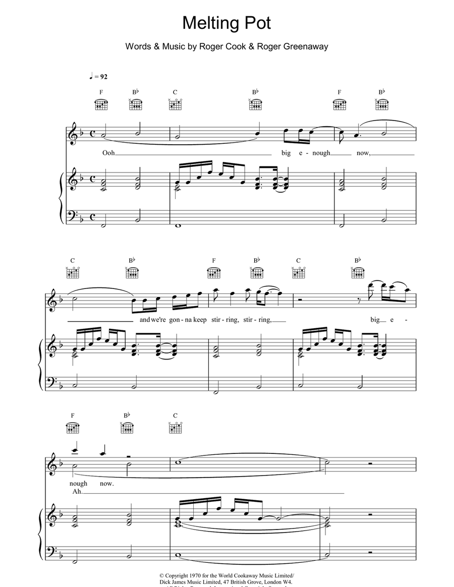Melting Pot Piano, Vocal, Guitar scores gallery preview page 1