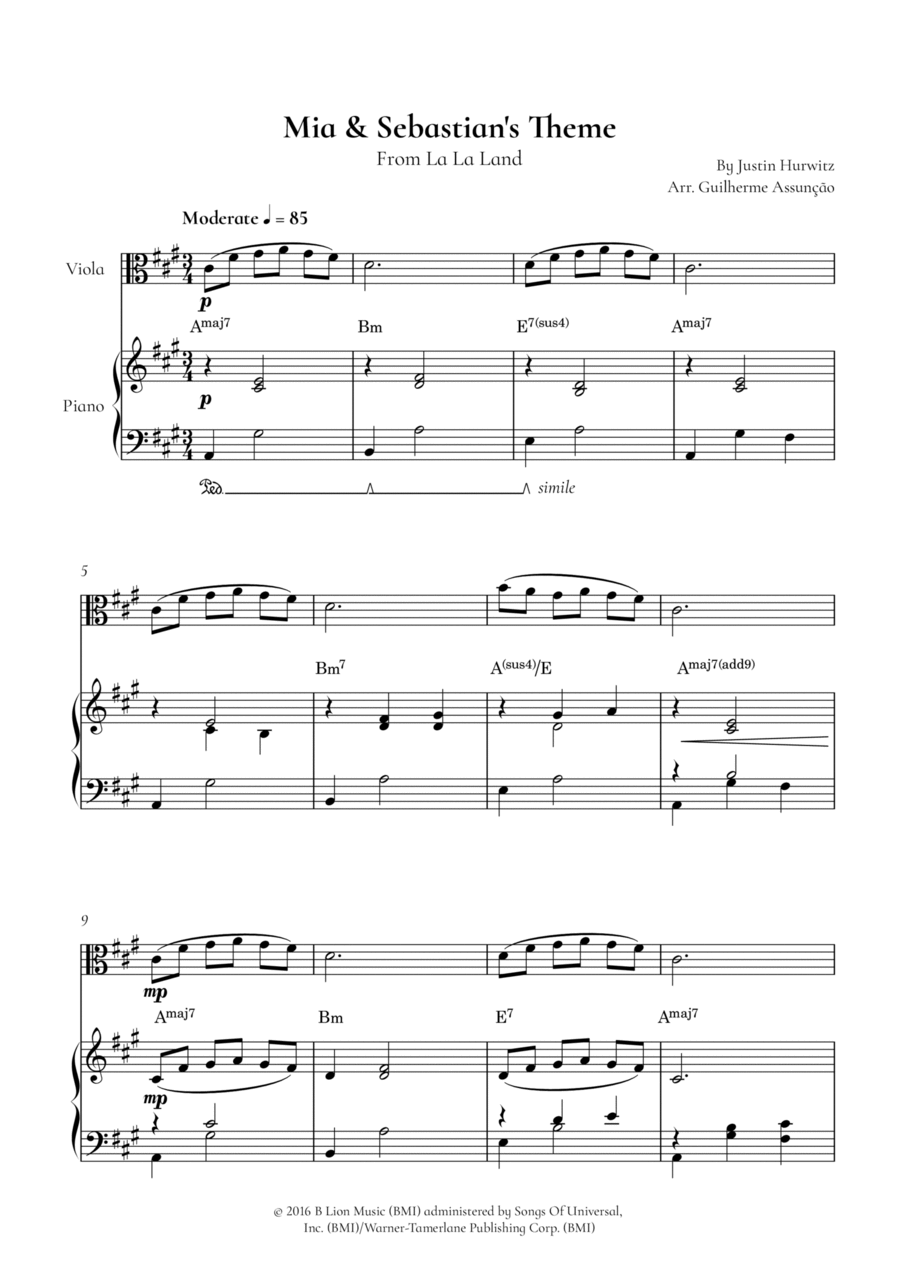 Mia & Sebastian's Theme Viola scores gallery preview page 1