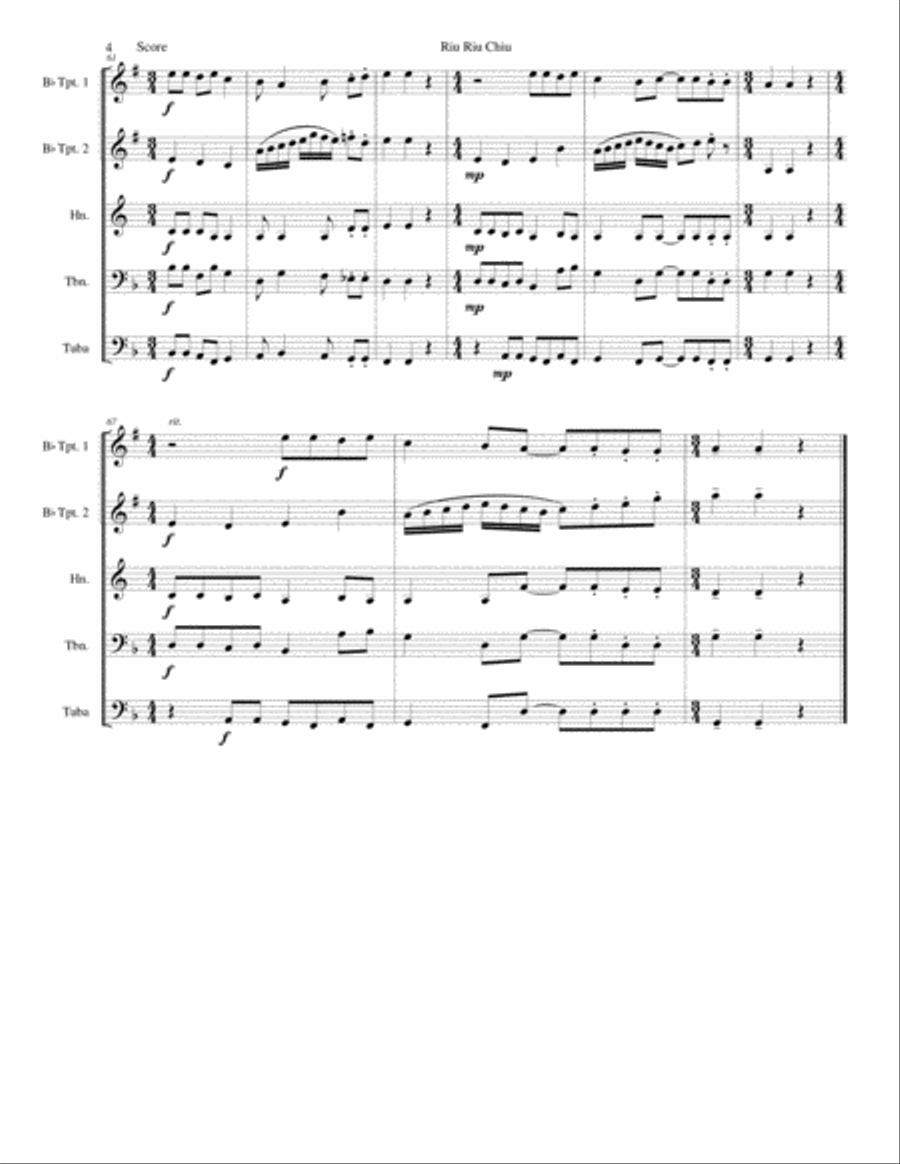 Riu Riu Chiu arranged for brass quintet Brass Quintet scores gallery preview page 4