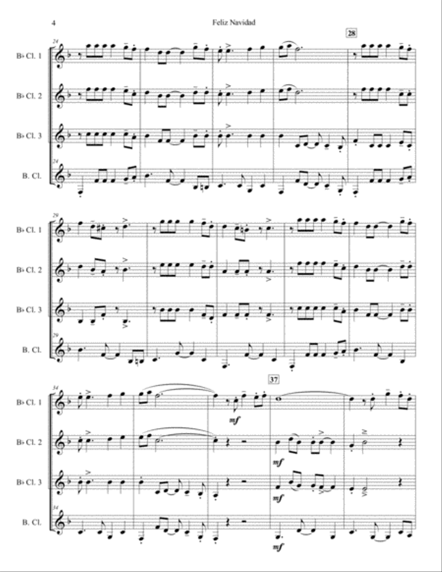 Feliz Navidad Woodwind Quartet scores gallery preview page 4