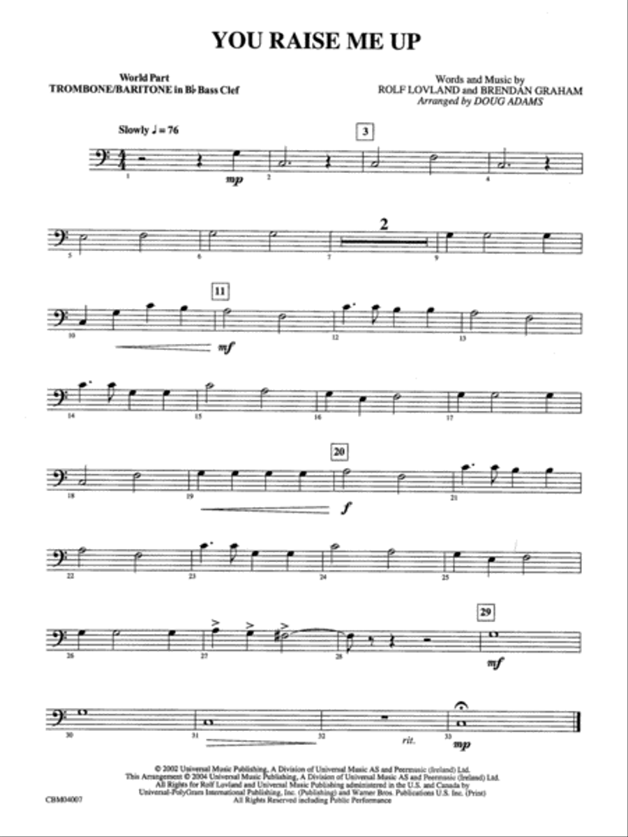 You Raise Me Up: Baritone B.C. Concert Band scores gallery preview page 1
