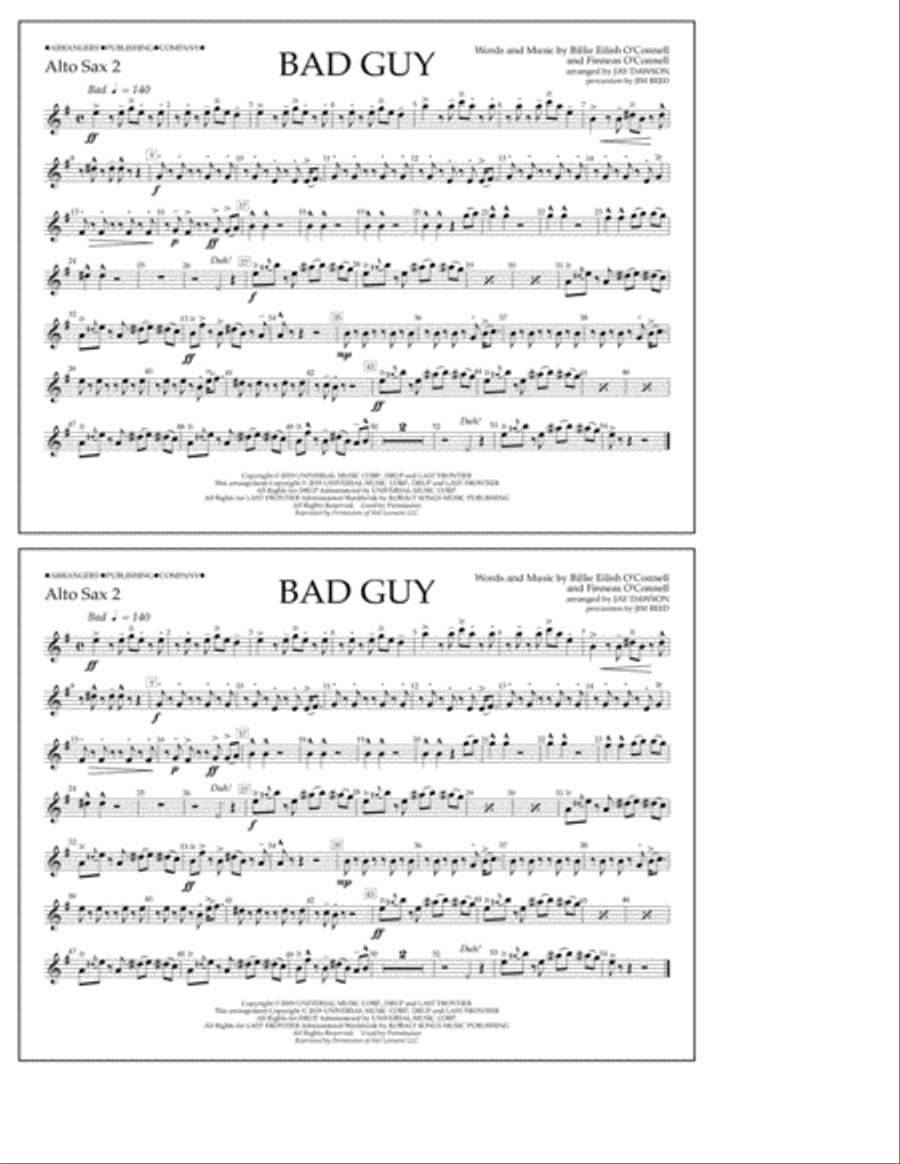 Bad Guy (arr. Jay Dawson) - Alto Sax 2