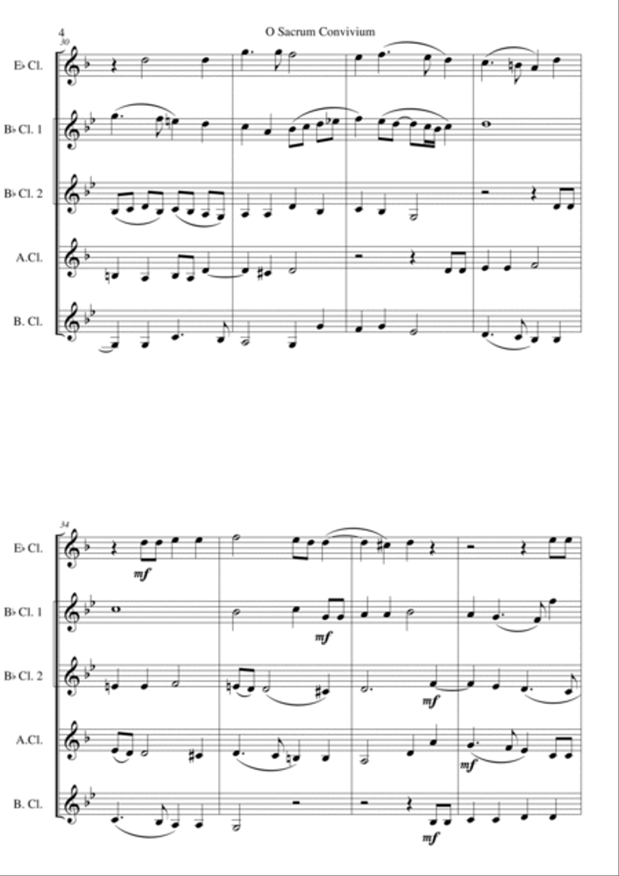 O Sacrum Convivium for clarinet quintet E flat, 2 B flats, alto and bass and optional Basset horn Clarinet Quintet scores gallery preview page 4