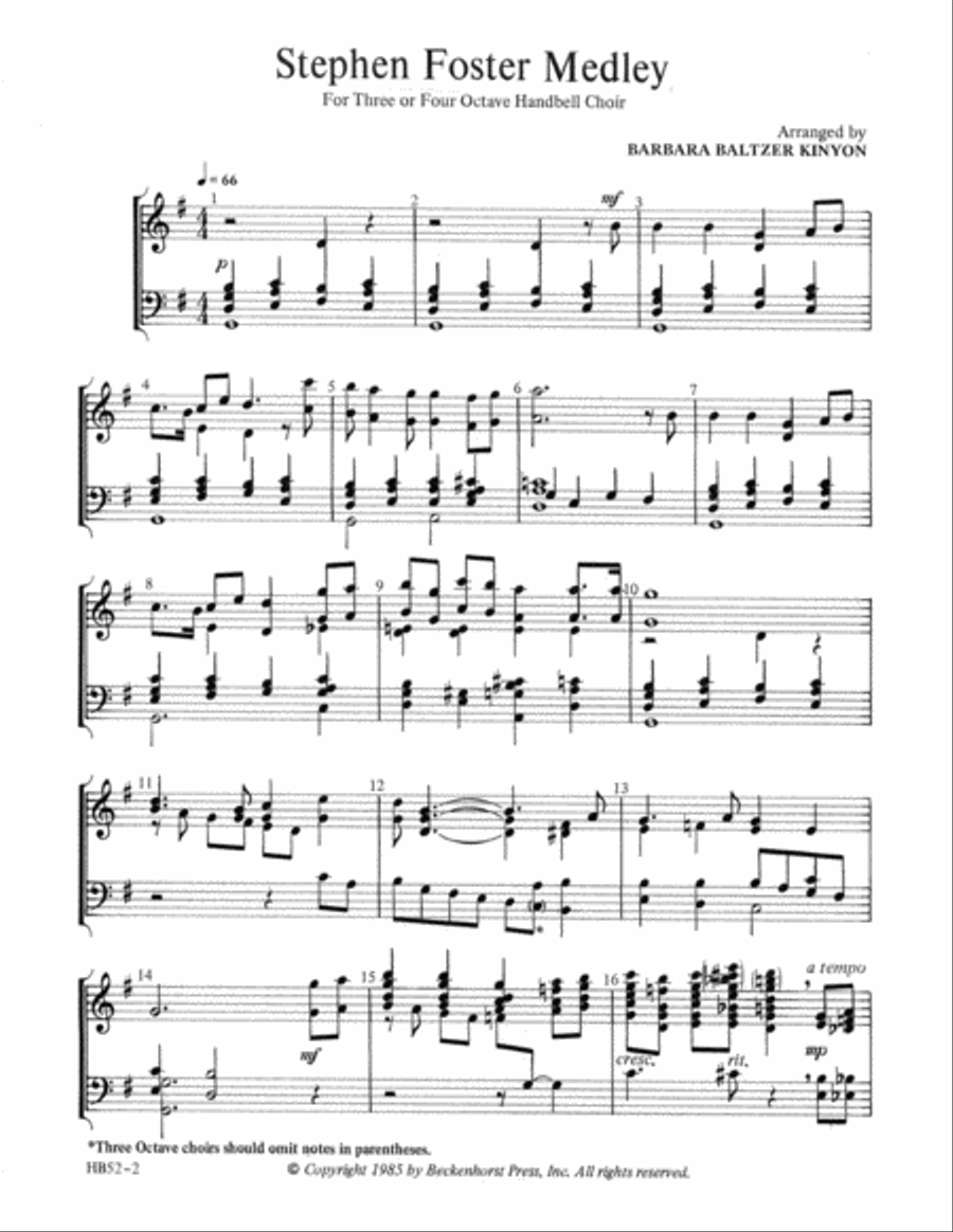 Stephen Foster Medley Stephen Foster Medley Handbell Choir scores gallery preview page 2