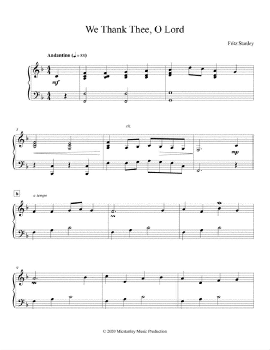 We Thank Thee, O Lord - Piano Solo Piano Solo scores gallery preview page 2