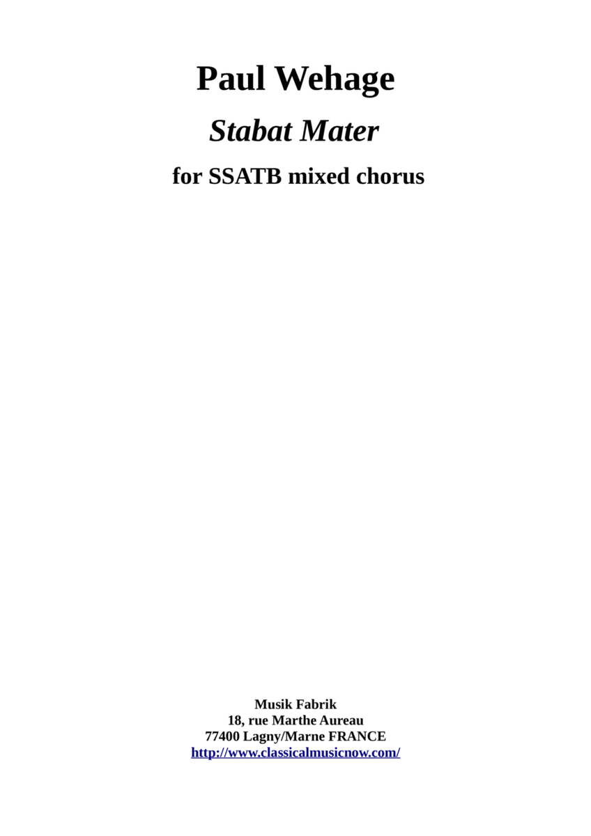 Stabat Mater for SSATB mixed chorus