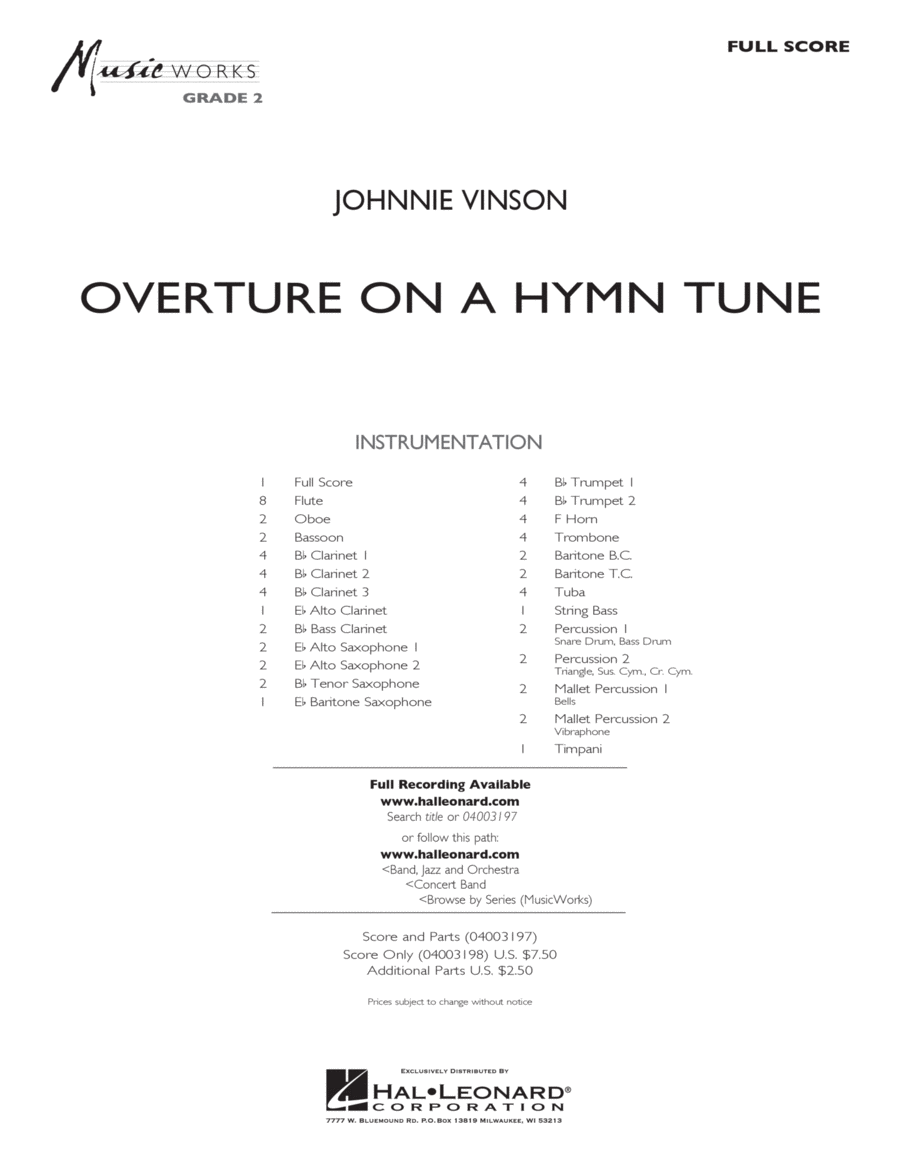 Overture on a Hymn Tune - Full Score Concert Band scores gallery preview page 1