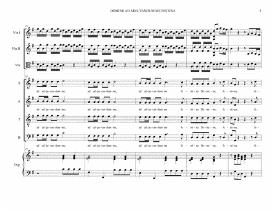 DOMINE AD ADJUVANDUM ME FESTINA - RV 593 - Arr. for Trio String, SATB Choir and Organ 4-Part scores gallery preview page 5