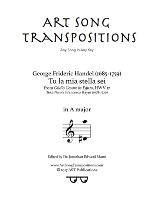 Book cover for HANDEL: Tu la mia stella sei (transposed to A major)