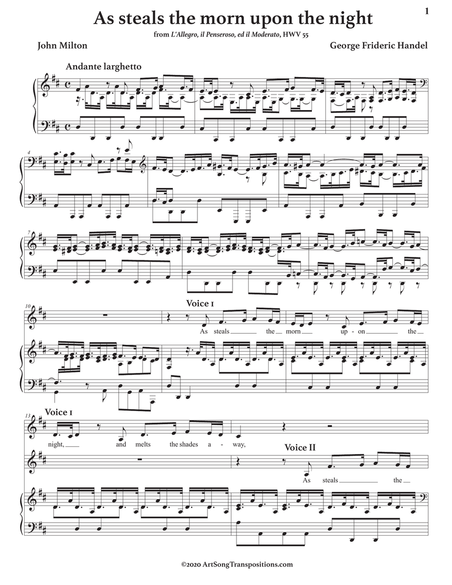 HANDEL: As steals the morn upon the night (transposed to D major) Piano scores gallery preview page 2