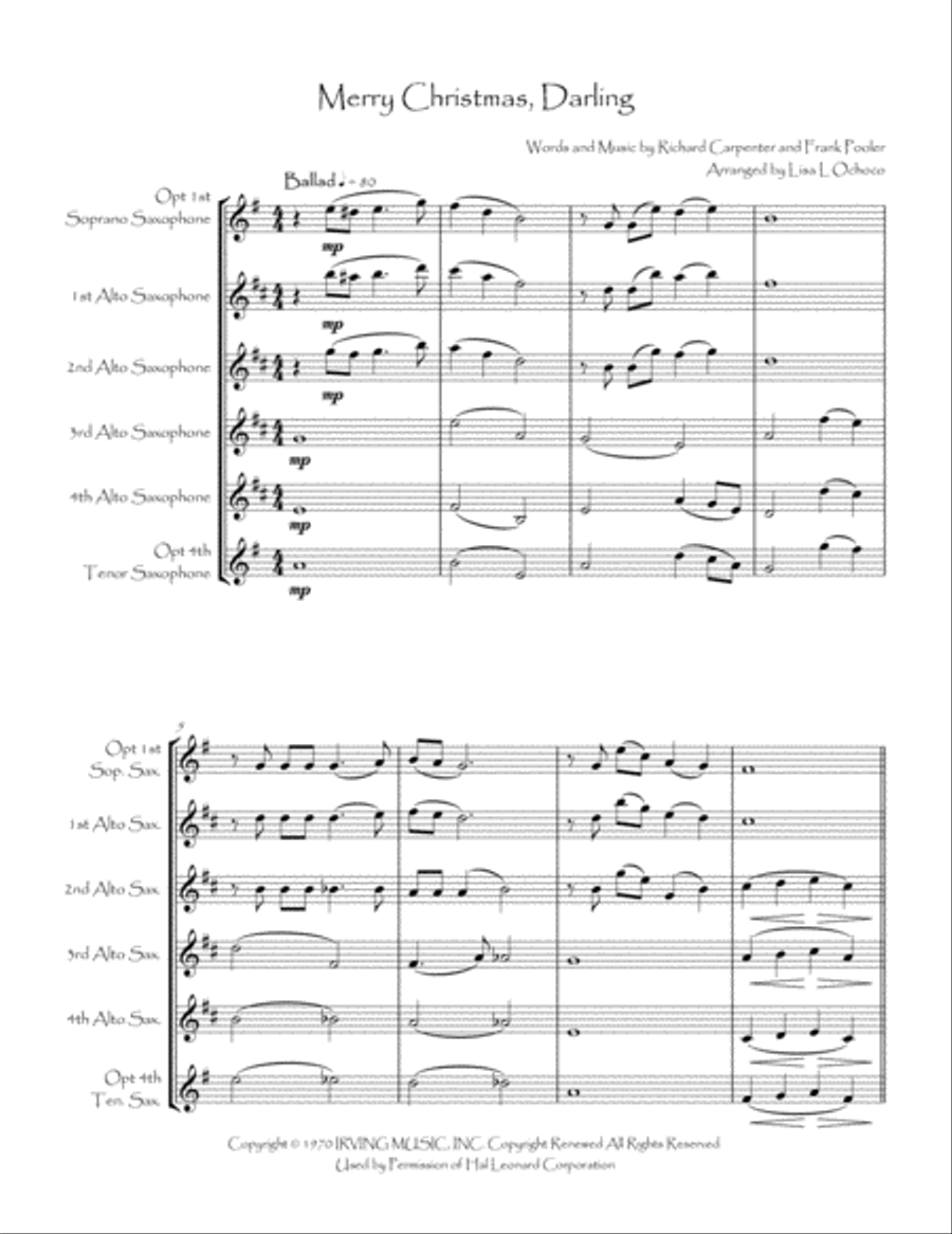 Merry Christmas, Darling Merry Christmas, Darling Saxophone Quartet scores gallery preview page 4
