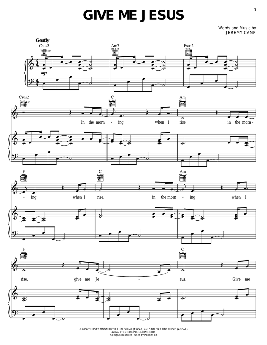 Give Me Jesus Piano, Vocal, Guitar scores gallery preview page 1