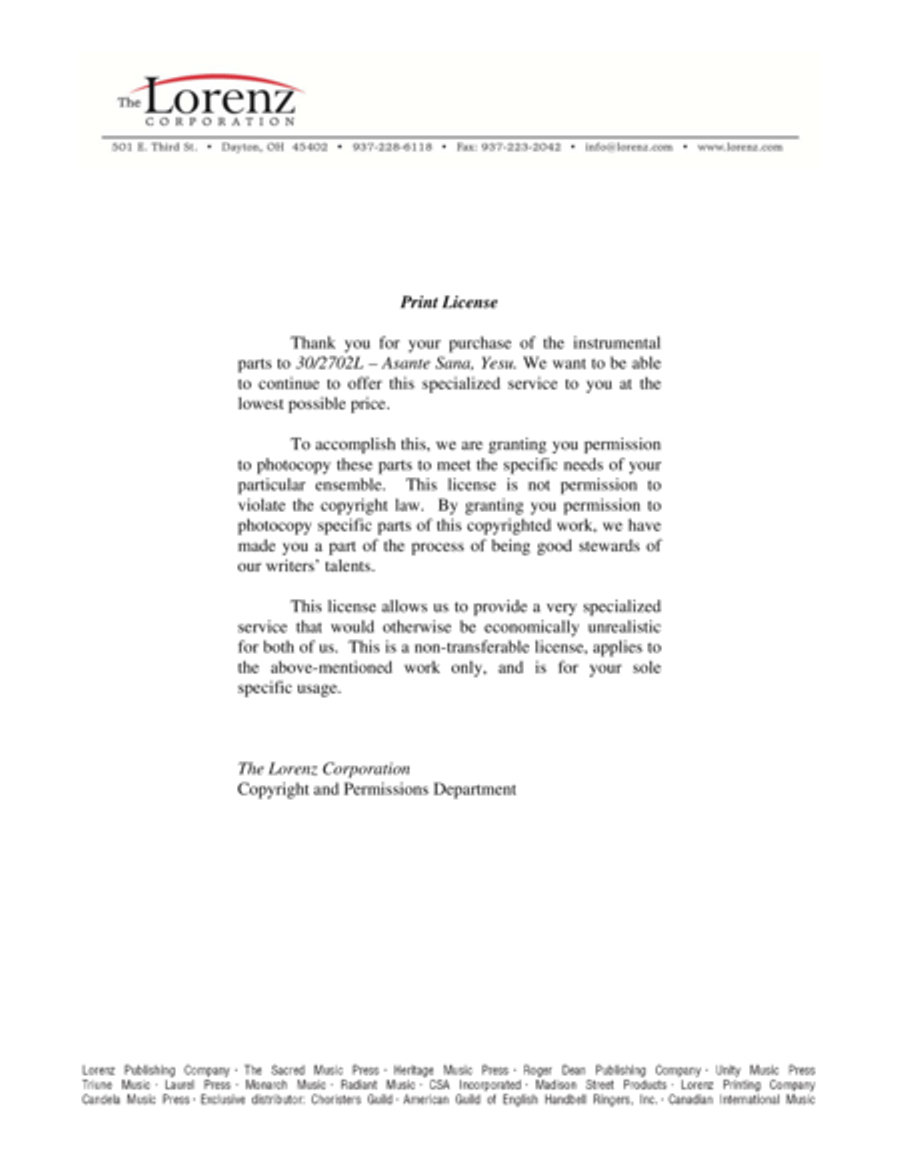 Asante Sana, Yesu (Thank You, Jesus) - Percussion Score and Parts Percussion scores gallery preview page 1