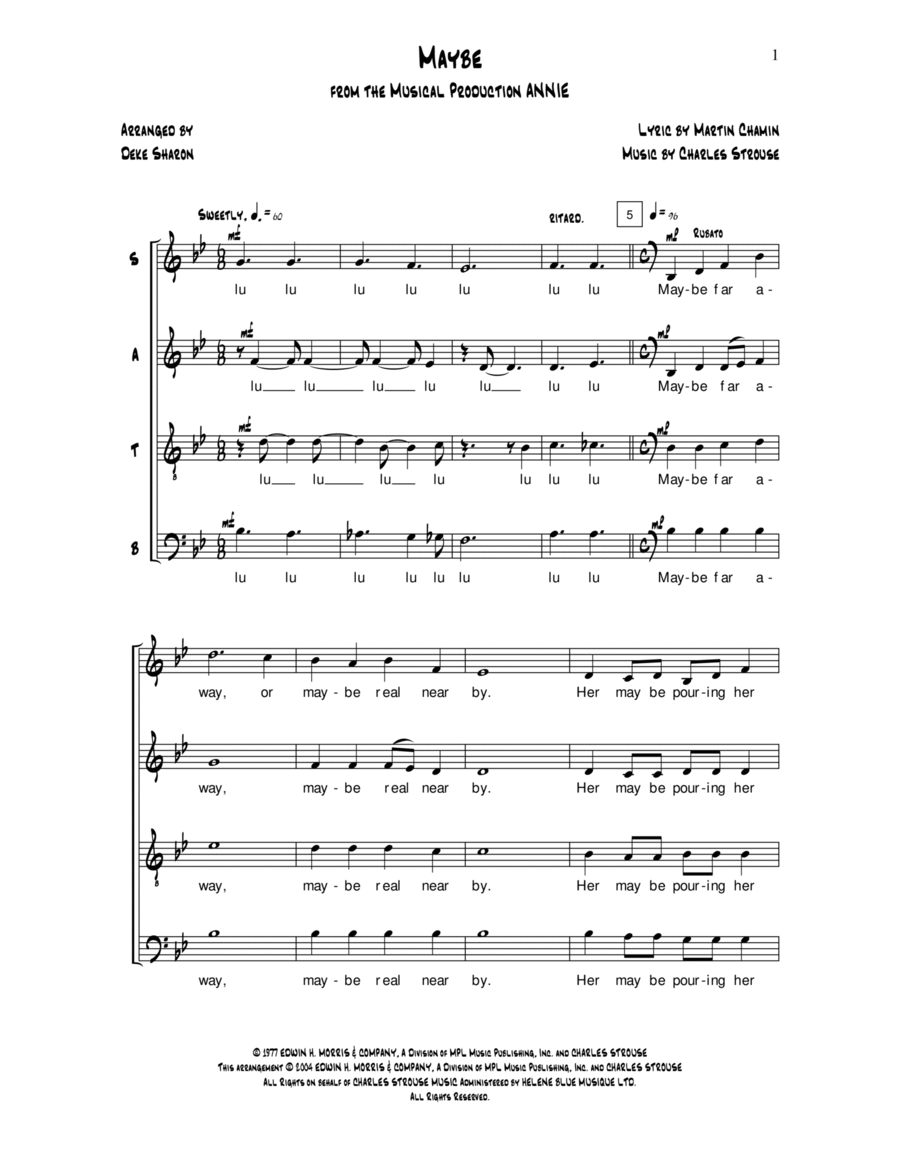 Maybe (from Annie) (arr. Deke Sharon) 4-Part scores gallery preview page 1