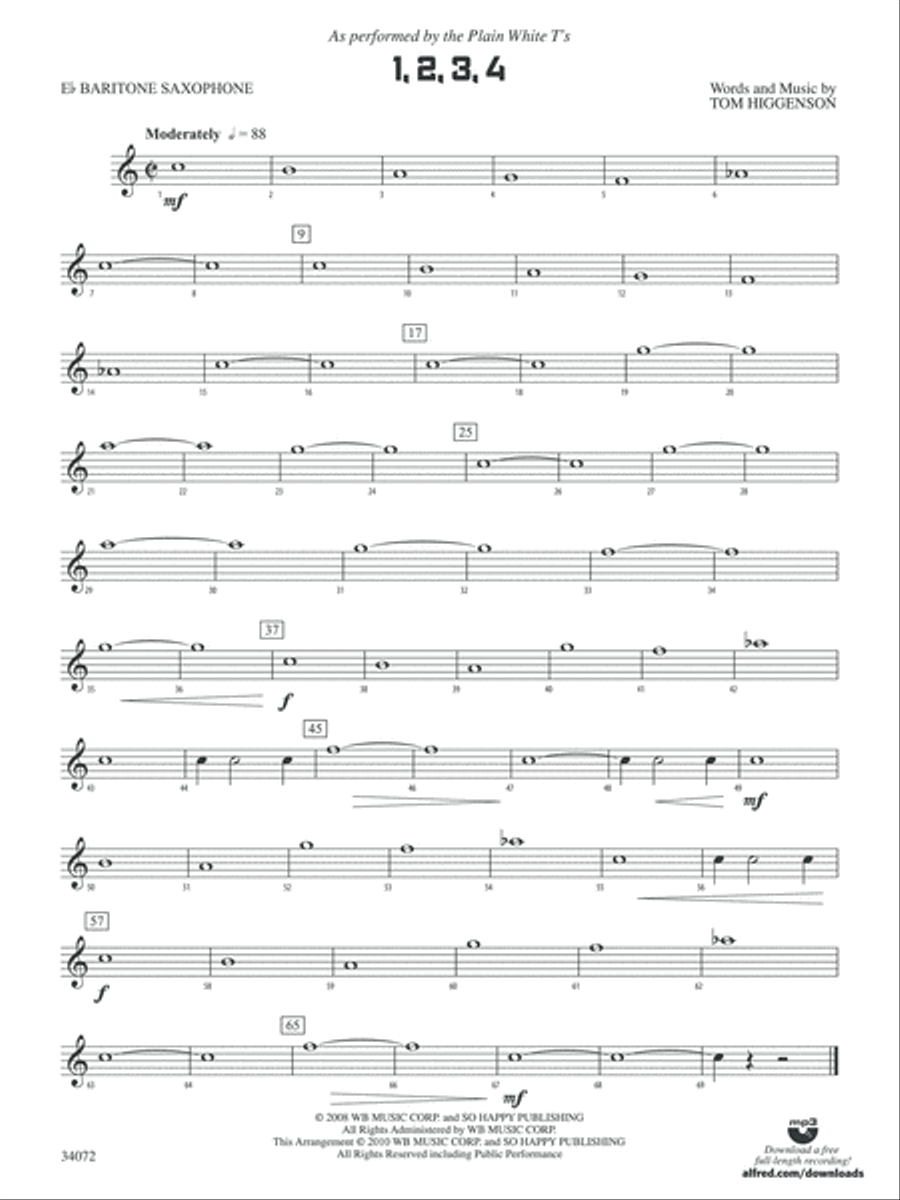 1, 2, 3, 4: E-flat Baritone Saxophone Concert Band scores gallery preview page 1