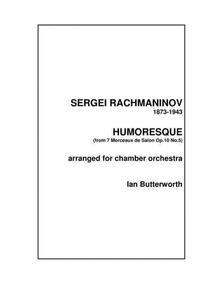 RACHMANINOV Humoresque Op.10 No.5 for chamber orchestra image number null