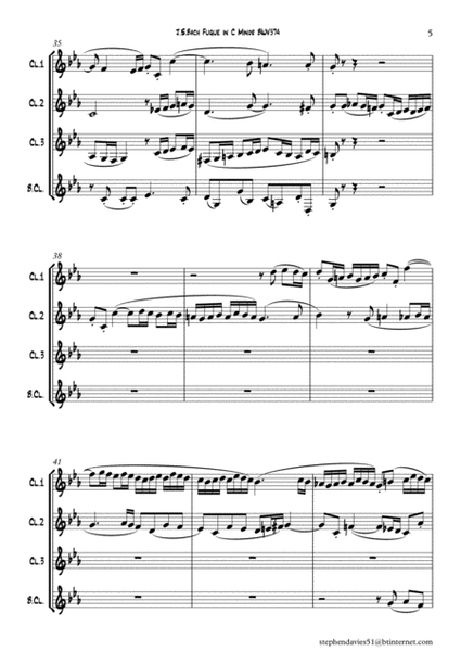 Fugue in C Minor by J.S.Bach BWV574 for Clarinet Quartet. image number null