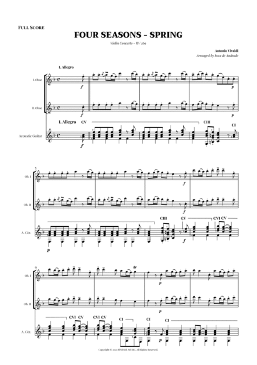 TRIO - Four Seasons Spring (Allegro) for 2 OBOES and ACOUSTIC GUITAR - F Major Small Ensemble scores gallery preview page 3