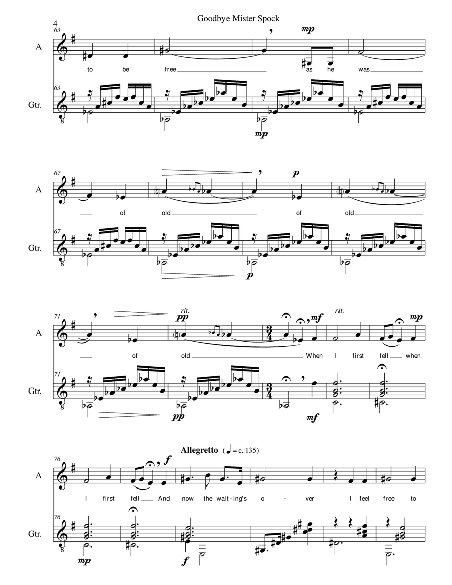 Goodbye Mister Spock for alto and guitar Vocal Duet scores gallery preview page 4