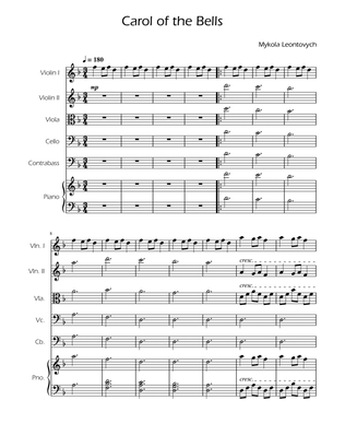 Carol of the Bells - String Quintet w/ Piano