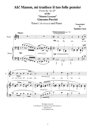 Book cover for Puccini G - Manon Lescaut (Act 2) Ah! Manon, mi tradisce il tuo folle pensier - Tenor and Piano