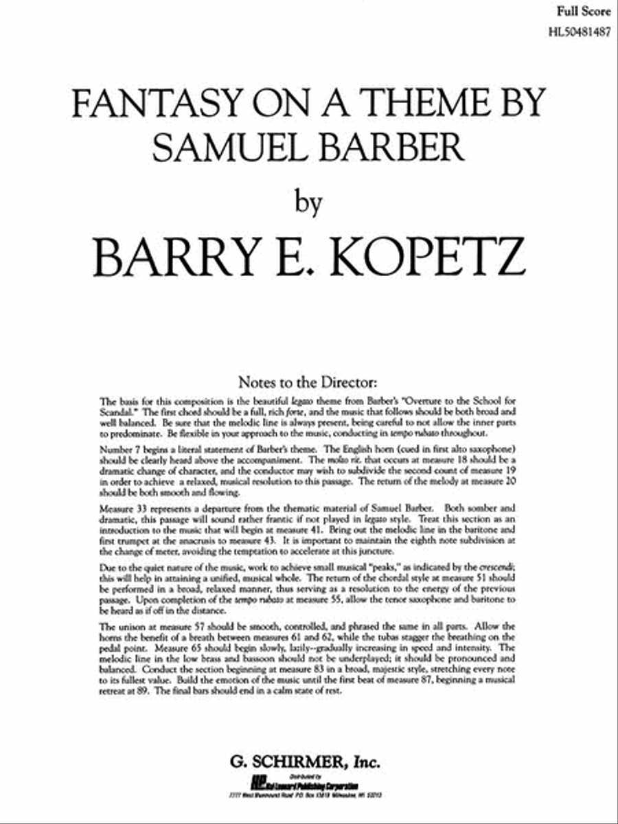 Fantasy on a Theme by Samuel Barber Orchestra scores gallery preview page 1