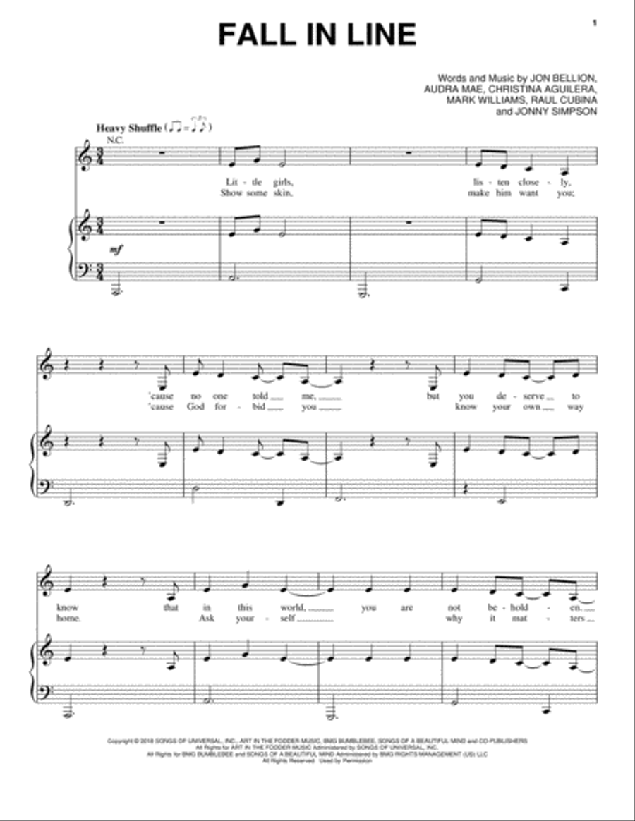 Fall In Line Piano, Vocal, Guitar scores gallery preview page 1