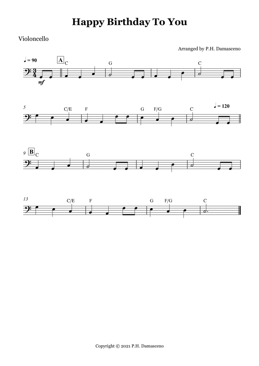 Happy Birthday To You - Cello Solo with Chords image number null