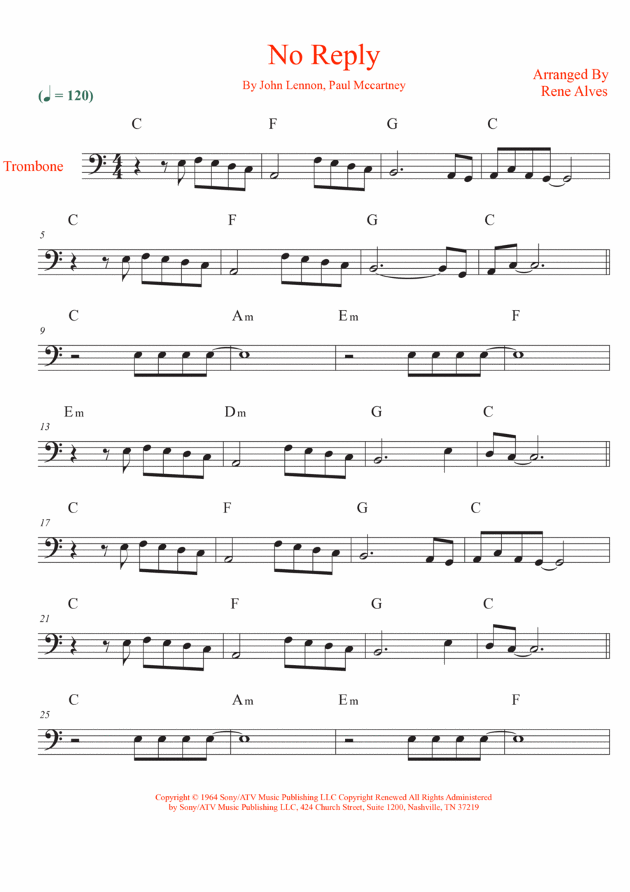 No Reply No Reply Trombone Solo scores gallery preview page 1