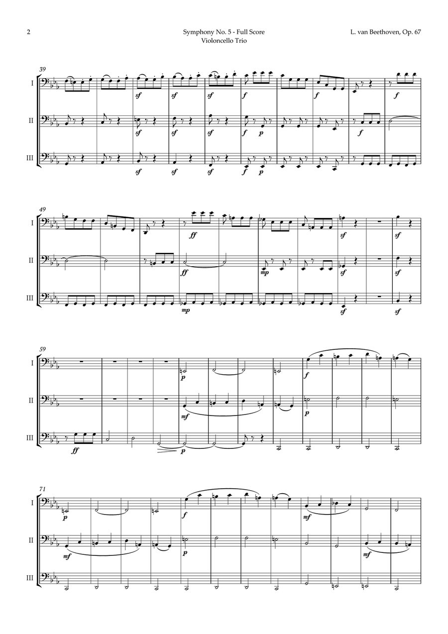 Symphony No. 5 by Beethoven for Cello Trio String Trio scores gallery preview page 3