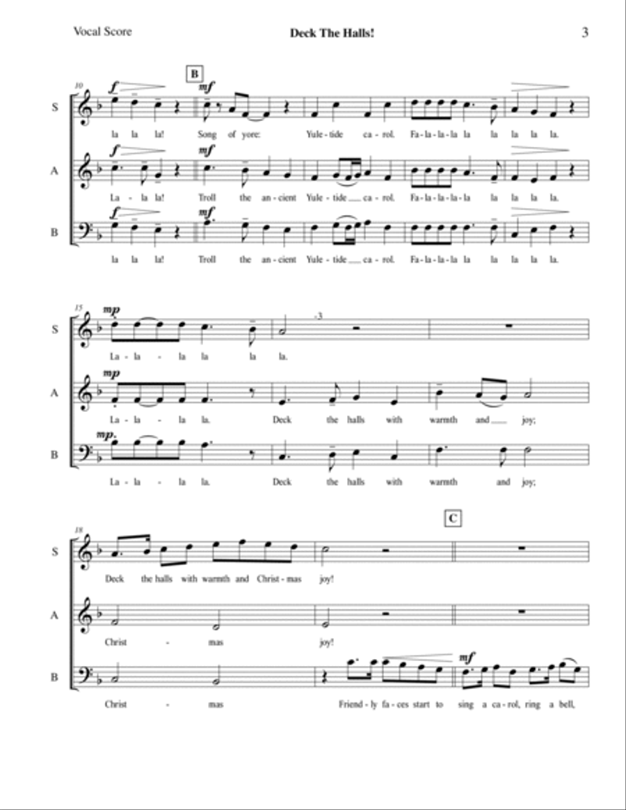 Deck The Halls (SAB) 3-Part scores gallery preview page 3