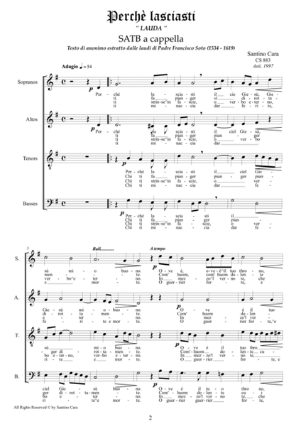Perchè lasciasti - Lauda per SATB choir a cappella image number null