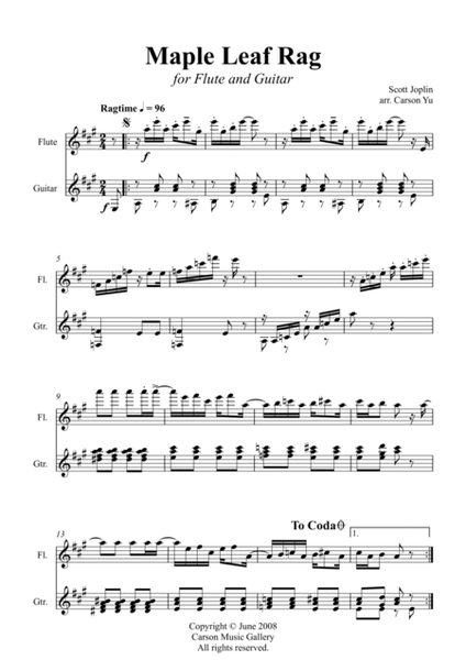 <b>Maple Leaf Rag</b> - (for Flute and Guitar) arr.<b> Carson Yu</b> image number null