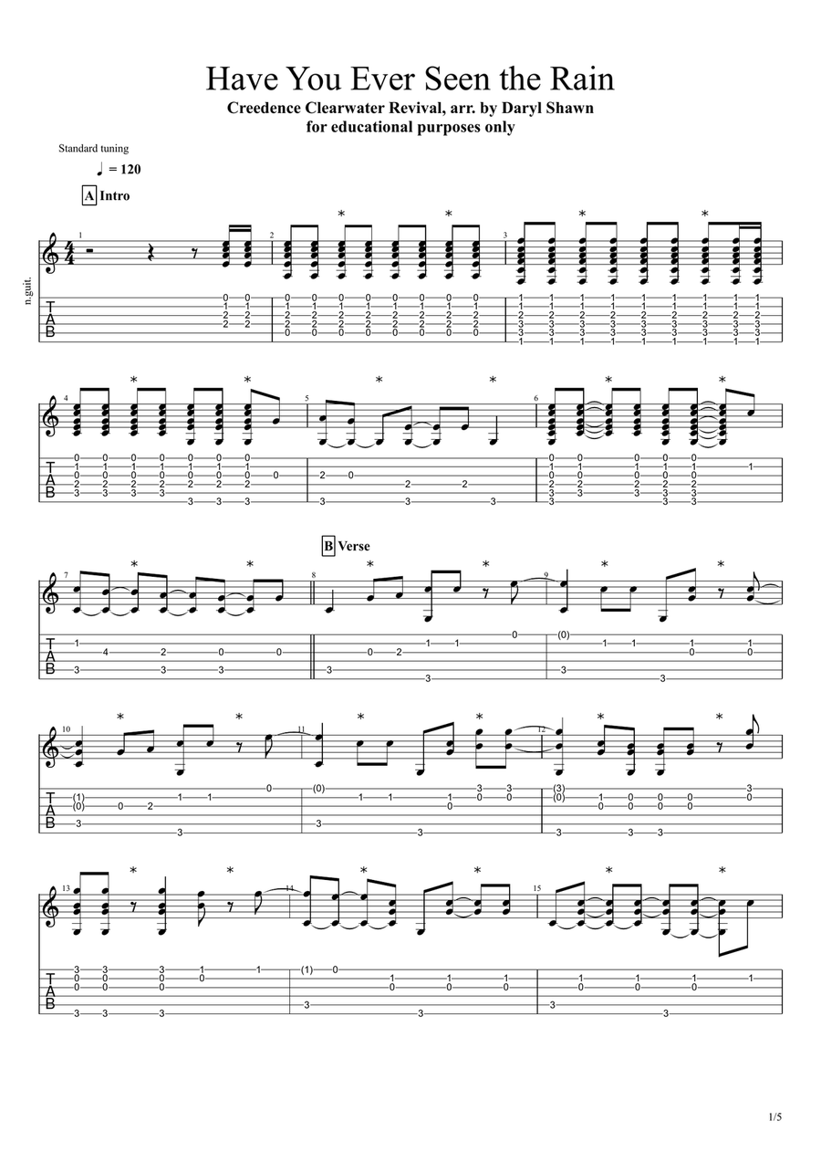 Have You Ever Seen The Rain? Guitar Tablature scores gallery preview page 1