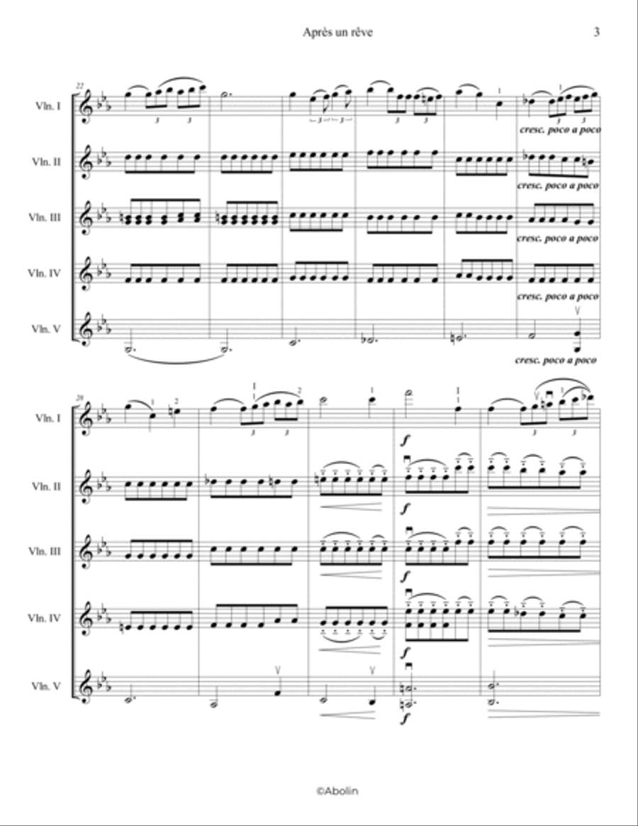 Fauré: Après un rêve - 5 Violins Chamber Music scores gallery preview page 4