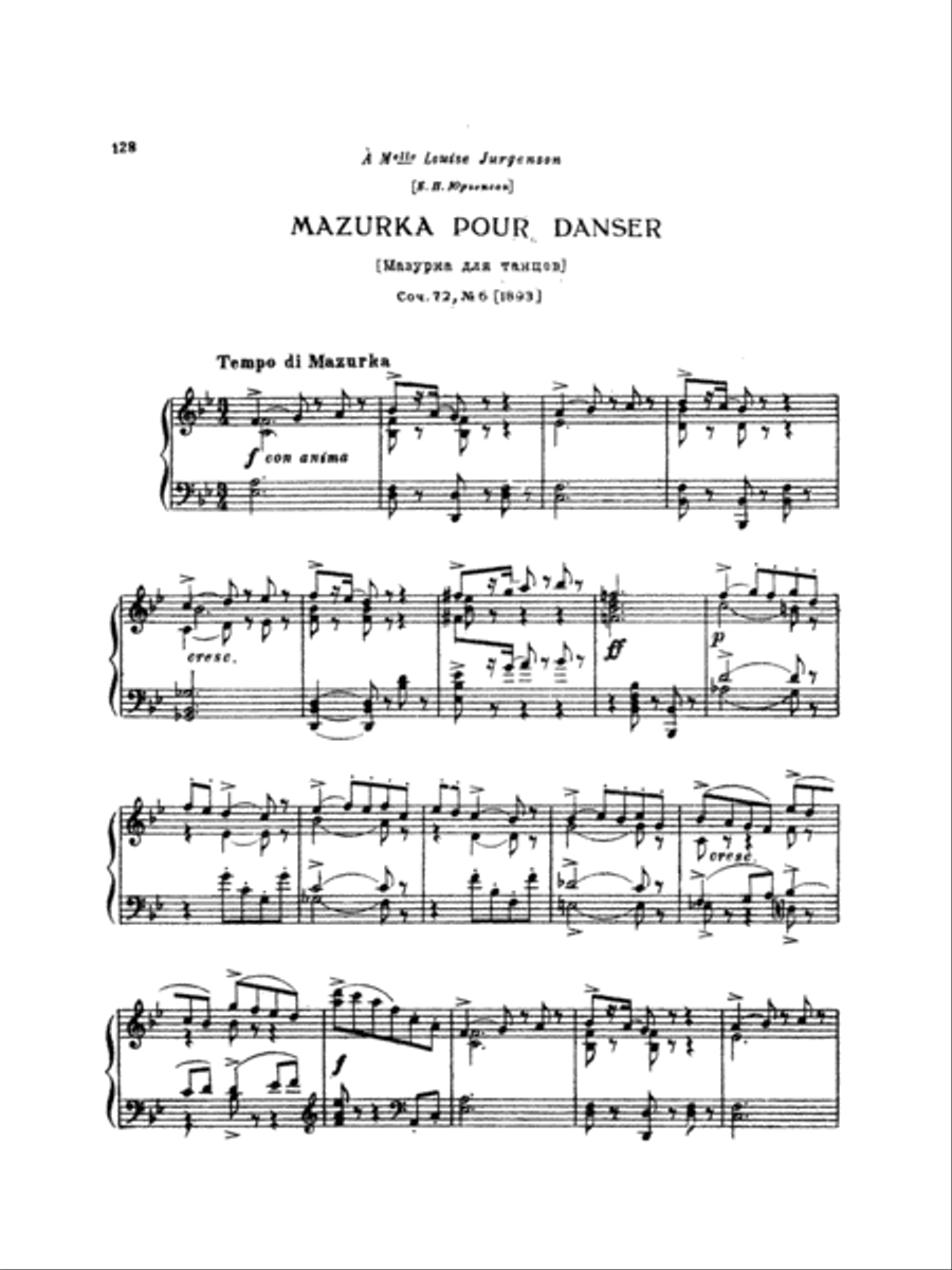 Tchaikovsky: Eighteen Piano Pieces, Op. 72; Aveu Passionne; Valse, Op. 40, No. 9, 1st Version Piano Solo scores gallery preview page 1