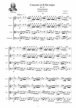 Book cover for Vivaldi - Concerto in B flat major RV 167 for String Quartet - Score and Parts