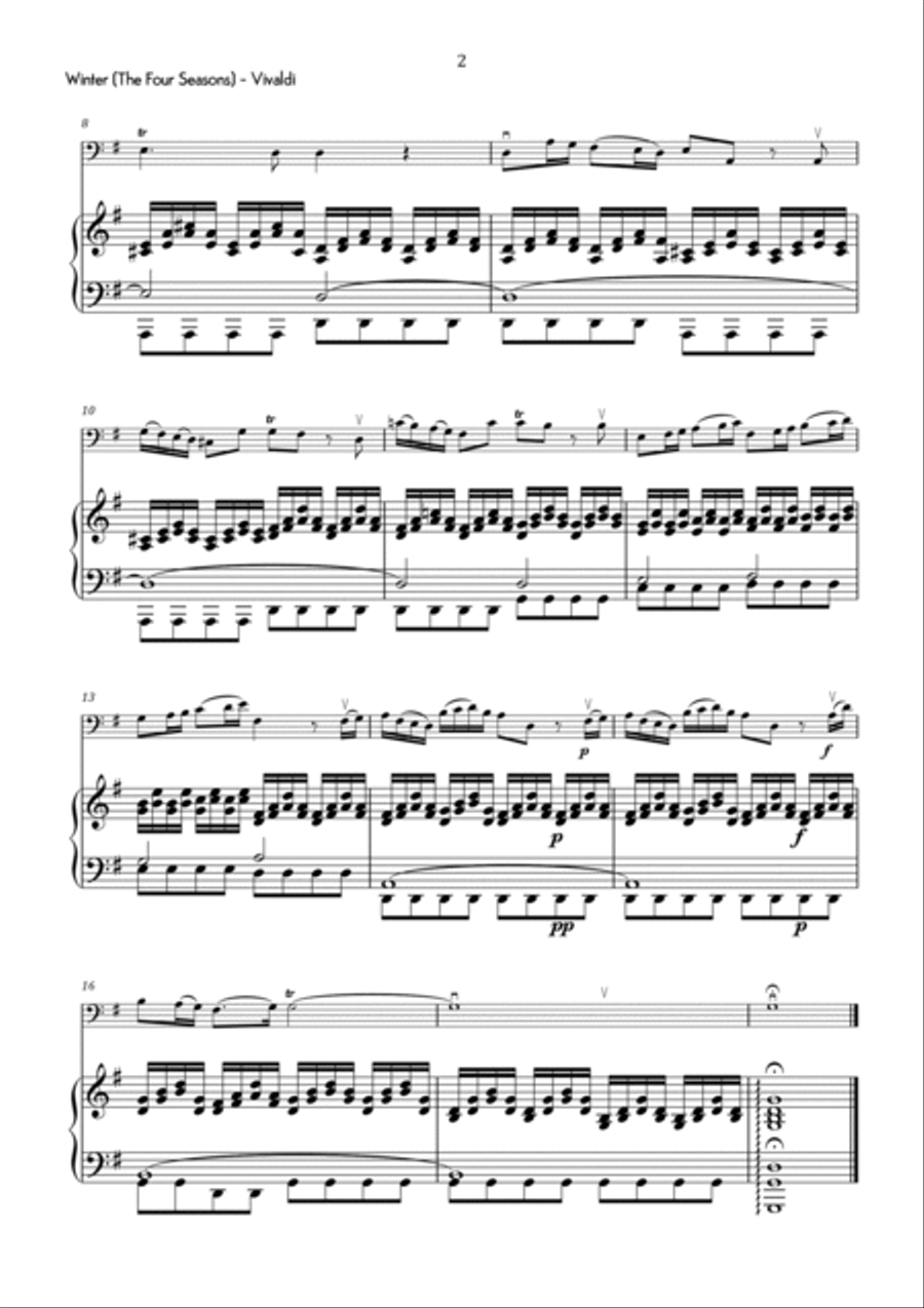 Vivaldi - Largo from Winter (The Four Seasons) in G Major - Intermediate Chamber Music scores gallery preview page 3