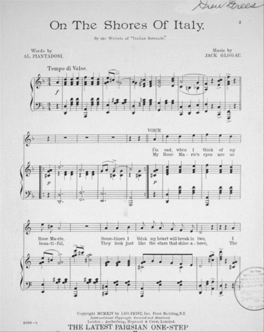 On the Shores of Italy. (Can Be Used as a Hesitation Waltz) Voice scores gallery preview page 2