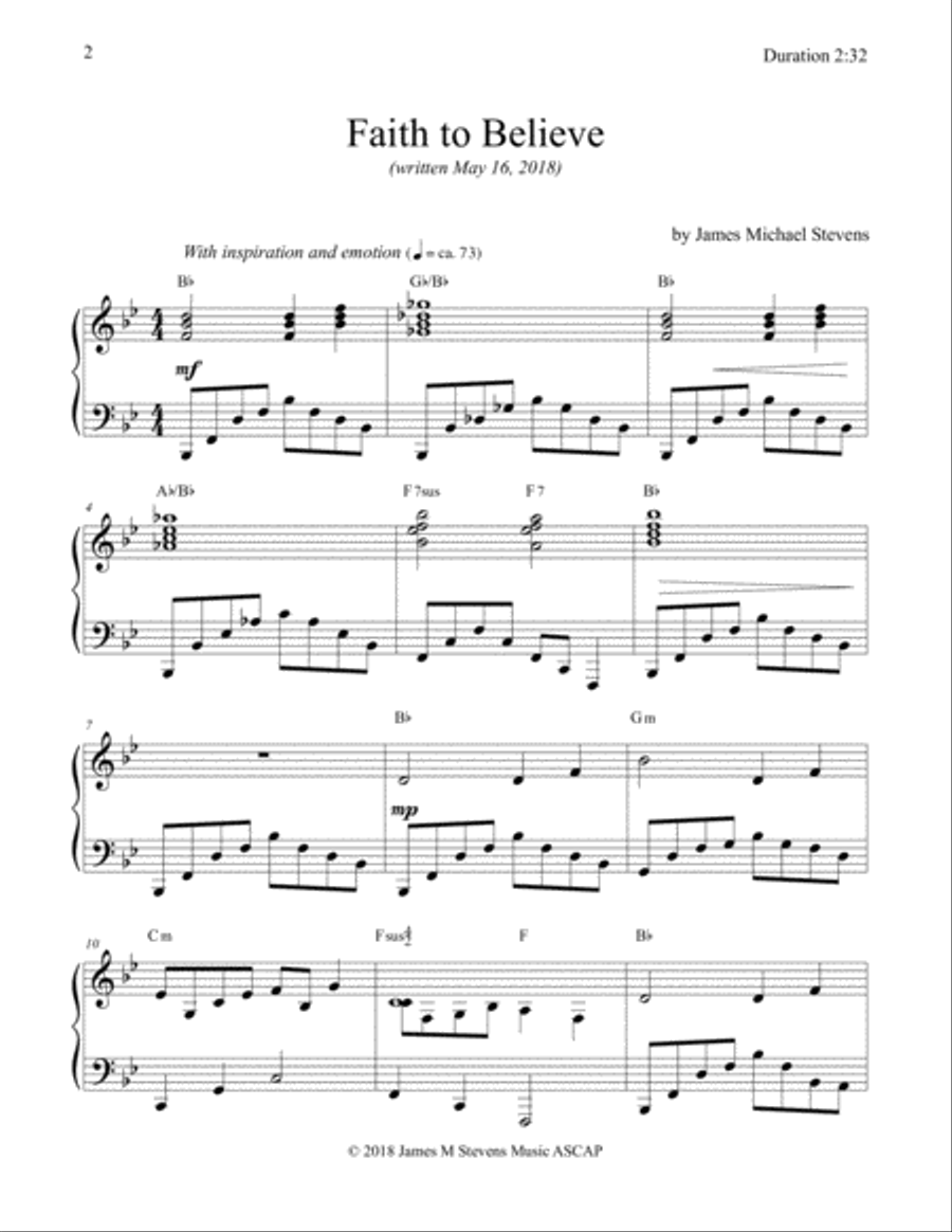 Faith to Believe Piano Solo scores gallery preview page 2